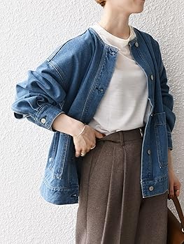 Amazon.co.jp: [シップス エニィ] ノーカラー デニム ブルゾン DENIM